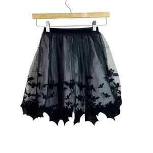 H&M Girls Flock-print Tulle Skirt Halloween Bats Black Size 8-10